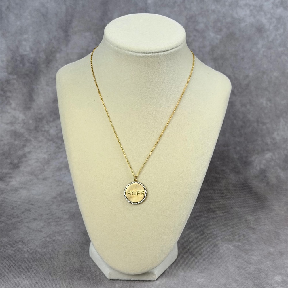 Freida Rothman Hope Medallion Necklace Gold Pavé Cubic Zirconia Disc Pendant